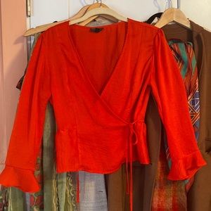 Topshop Wrap Satin Top